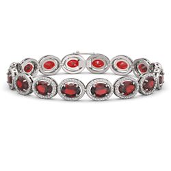 27.28 ctw Garnet & Diamond Micro Pave Halo Bracelet 10K White Gold