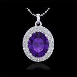 4 ctw Amethyst & Micro Pave VS/SI Diamond Necklace 18K White Gold