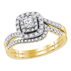 14kt Yellow Gold Princess Diamond Bridal Wedding Engagement Ring Band Set 1/2 Cttw