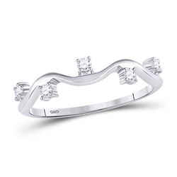 10kt White Gold Round Diamond Wave Stackable Band Ring 1/8 Cttw