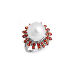 1.50 ctw Red Sapphire & Pearl Ring 18K White Gold
