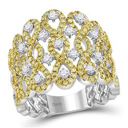 14kt White Gold Round Yellow Diamond Twist Cocktail Ring 1-3/4 Cttw