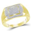 Image 1 : 10kt Yellow Gold Mens Round Diamond Rectangle Cluster Ring 1/4 Cttw