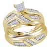 Image 1 : Sterling Silver His & Hers Princess Diamond Cluster Matching Bridal Wedding Ring Band Set 1/3 Cttw