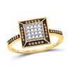 Image 1 : 10kt Yellow Gold Round Brown Diamond Square Frame Cluster Ring 1/4 Cttw
