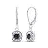 Image 1 : 14kt White Gold Round Black Color Enhanced Diamond Square Cluster Dangle Earrings 1/4 Cttw