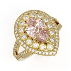 4.22 ctw Certified Morganite & Diamond Victorian Ring 14K Yellow Gold