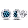 Image 1 : 10kt White Gold Round Blue Color Enhanced Diamond Cluster Earrings 1/2 Cttw