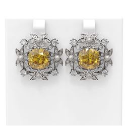 13.63 ctw Citrine & Diamond with Pearl Earrings 18K White Gold