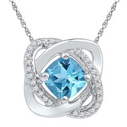 Sterling Silver Princess Lab-Created Blue Topaz Fashion Pendant 3/4 Cttw
