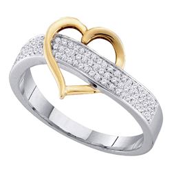 Sterling Silver Two-tone Round Diamond Heart Fashion Band Ring 1/6 Cttw