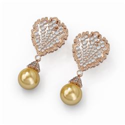 4.5 ctw Diamond and Pearl Earrings 18K Rose Gold