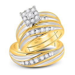 14kt Yellow Gold His & Hers Round Diamond Cluster Matching Bridal Wedding Ring Band Set 5/8 Cttw