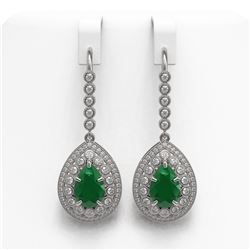 10.15 ctw Certified Emerald & Diamond Victorian Earrings 14K White Gold