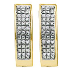 Yellow-tone Sterling Silver Round Pave-set Diamond Triple Row Hoop Earrings 1/10 Cttw