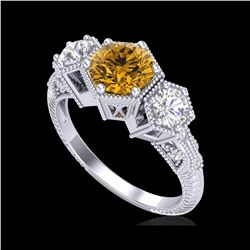 1.66 ctw Intense Fancy Yellow Diamond Art Deco Ring 18K White Gold