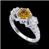 Image 1 : 1.66 ctw Intense Fancy Yellow Diamond Art Deco Ring 18K White Gold