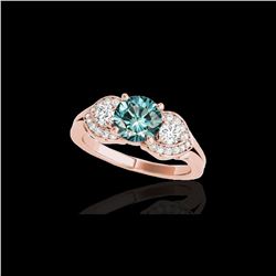 1.45 ctw SI Certified Fancy Blue Diamond 3 Stone Ring 10K Rose Gold