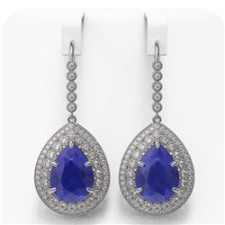 31.74 ctw Sapphire & Diamond Victorian Earrings 14K White Gold