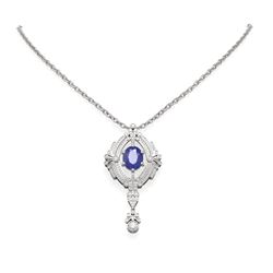 5.6 ctw Sapphire & Diamond Necklace 18K White Gold
