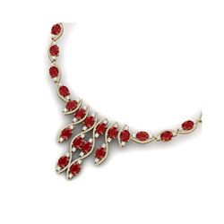 65.93 ctw Ruby & VS Diamond Necklace 18K Yellow Gold