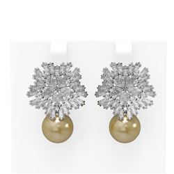 10.69 ctw Diamond & Pearl Earrings 18K White Gold