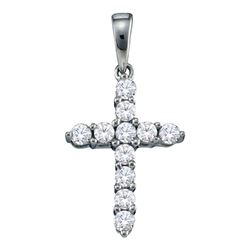 14kt White Gold Round Diamond Cross Religious Pendant 1/4 Cttw