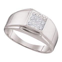 Sterling Silver Mens Round Diamond Square Cluster Ring .03 Cttw