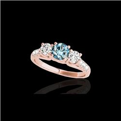 3.25 ctw SI Certified Fancy Blue Diamond 3 Stone Ring 10K Rose Gold