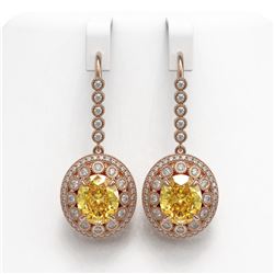 15.44 ctw Canary Citrine & Diamond Victorian Earrings 14K Rose Gold