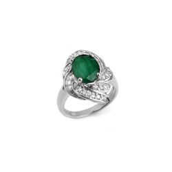 3.29 ctw Emerald & Diamond Ring 18K White Gold