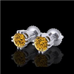 1.07 ctw Intense Fancy Yellow Diamond Art Deco Earrings 18K White Gold