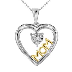 Sterling Silver Round Diamond Moving Twinkle Solitaire Two-tone Mom Heart Pendant .02 Cttw
