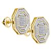 Image 1 : Sterling Silver Mens Round Diamond Octagon Cluster Stud Earrings 1/6 Cttw
