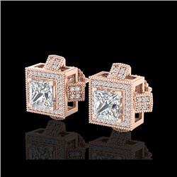 2.75 ctw Princess VS/SI Diamond Micro Pave Stud Earrings 18K Rose Gold