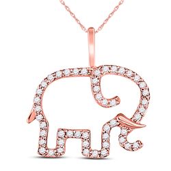 10kt Rose Gold Round Diamond Elephant Animal Pendant 1/6 Cttw