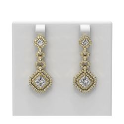 4.21 ctw Princess Diamond Earrings 18K Yellow Gold