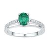 Image 1 : Sterling Silver Oval Lab-Created Emerald Solitaire Diamond Ring 1/2 Cttw