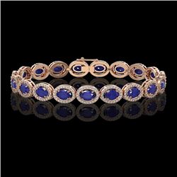 15.2 ctw Sapphire & Diamond Micro Pave Halo Bracelet 10K Rose Gold