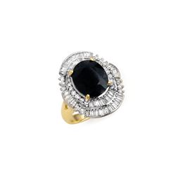 5.95 ctw Blue Sapphire & Diamond Ring 14K Yellow Gold