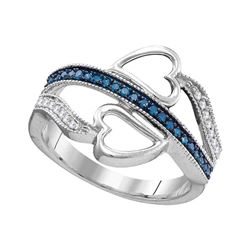 10kt White Gold Round Blue Color Enhanced Diamond Heart Ring 1/5 Cttw