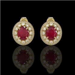 8.84 ctw Certified Ruby & Diamond Victorian Earrings 14K Yellow Gold