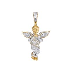 10kt Yellow Gold Mens Round Diamond Praying Angel Wings Charm Pendant 7/8 Cttw