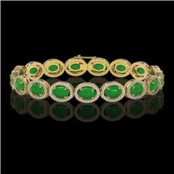 21.78 ctw Jade & Diamond Micro Pave Halo Bracelet 10K Yellow Gold