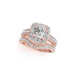 1.55 ctw Certified VS/SI Diamond 2pc Wedding Set Halo 14K Rose Gold