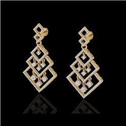 3 ctw Micro Pave VS/SI Diamond Earrings Dangling 14K Yellow Gold