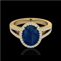 3 ctw Sapphire & Micro Pave VS/SI Diamond Halo Ring 18K Yellow Gold