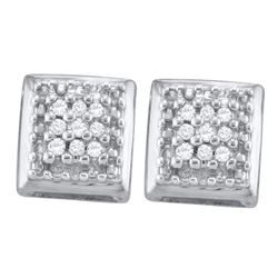 Sterling Silver Round Diamond Square Cluster Screwback Earrings 1/10 Cttw