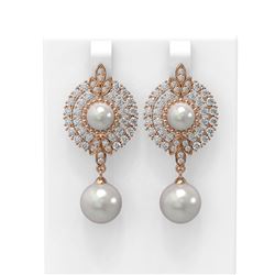 5 ctw Diamond and Pearl Earrings 18K Rose Gold