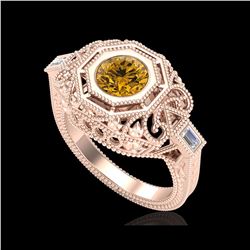 1.13 ctw Intense Fancy Yellow Diamond Art Deco Ring 18K Rose Gold